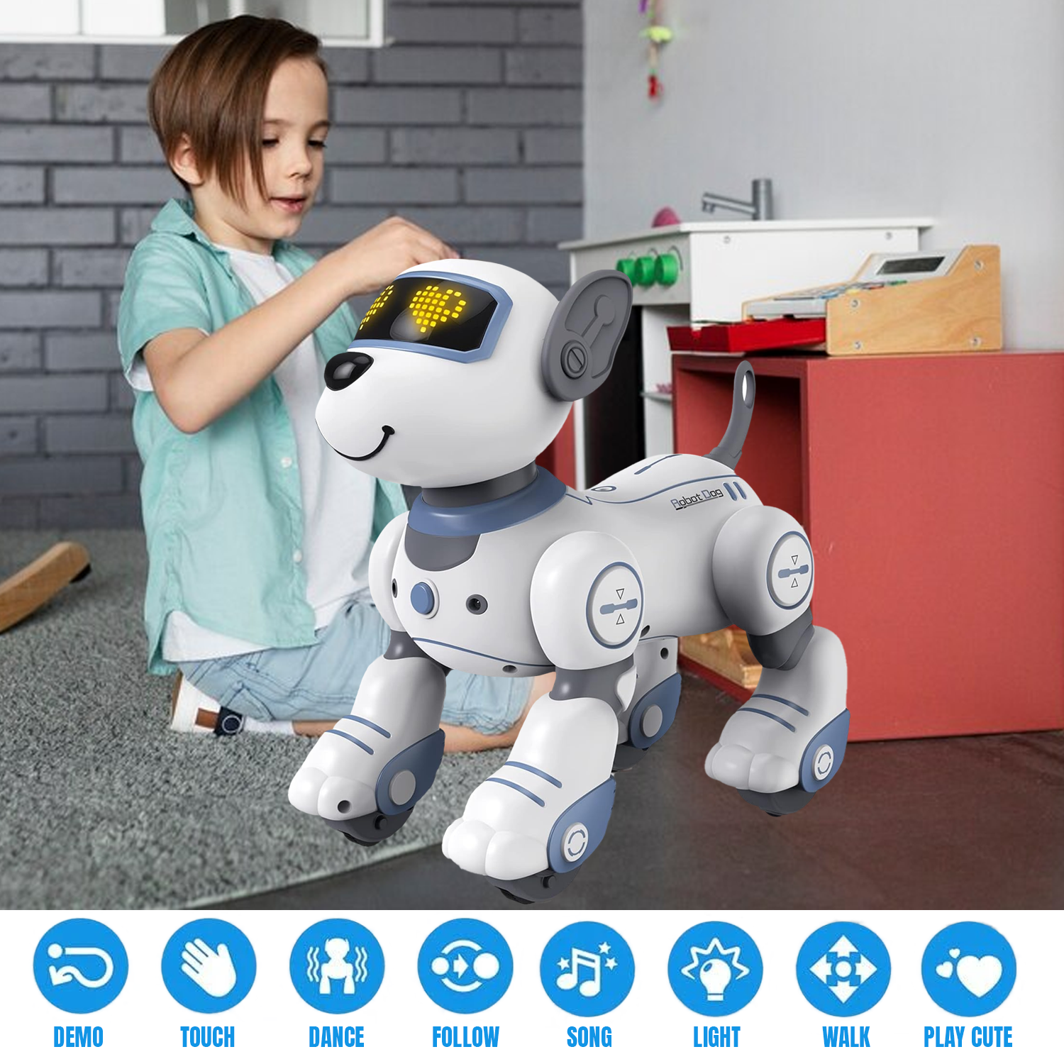Remote Control Dog Robot – Robotic Puppy Pet Toy with LED Eyes, Music & Dance Modes Electronic - Tophatter Daily Deals
