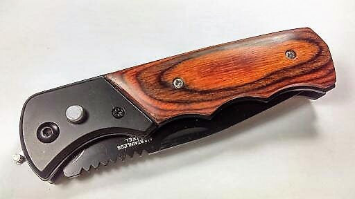 Intimidator Rosewood Grip Automatic Knife Serrated w/ Saftey Lock Knife-Auto - Tophatter Daily Deals