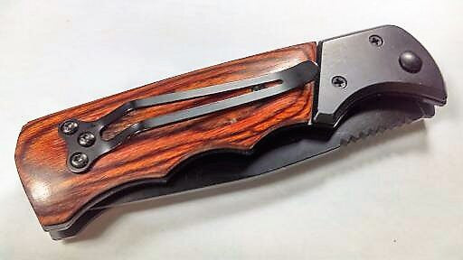 Intimidator Rosewood Grip Automatic Knife Serrated w/ Saftey Lock Knife-Auto - Tophatter Daily Deals