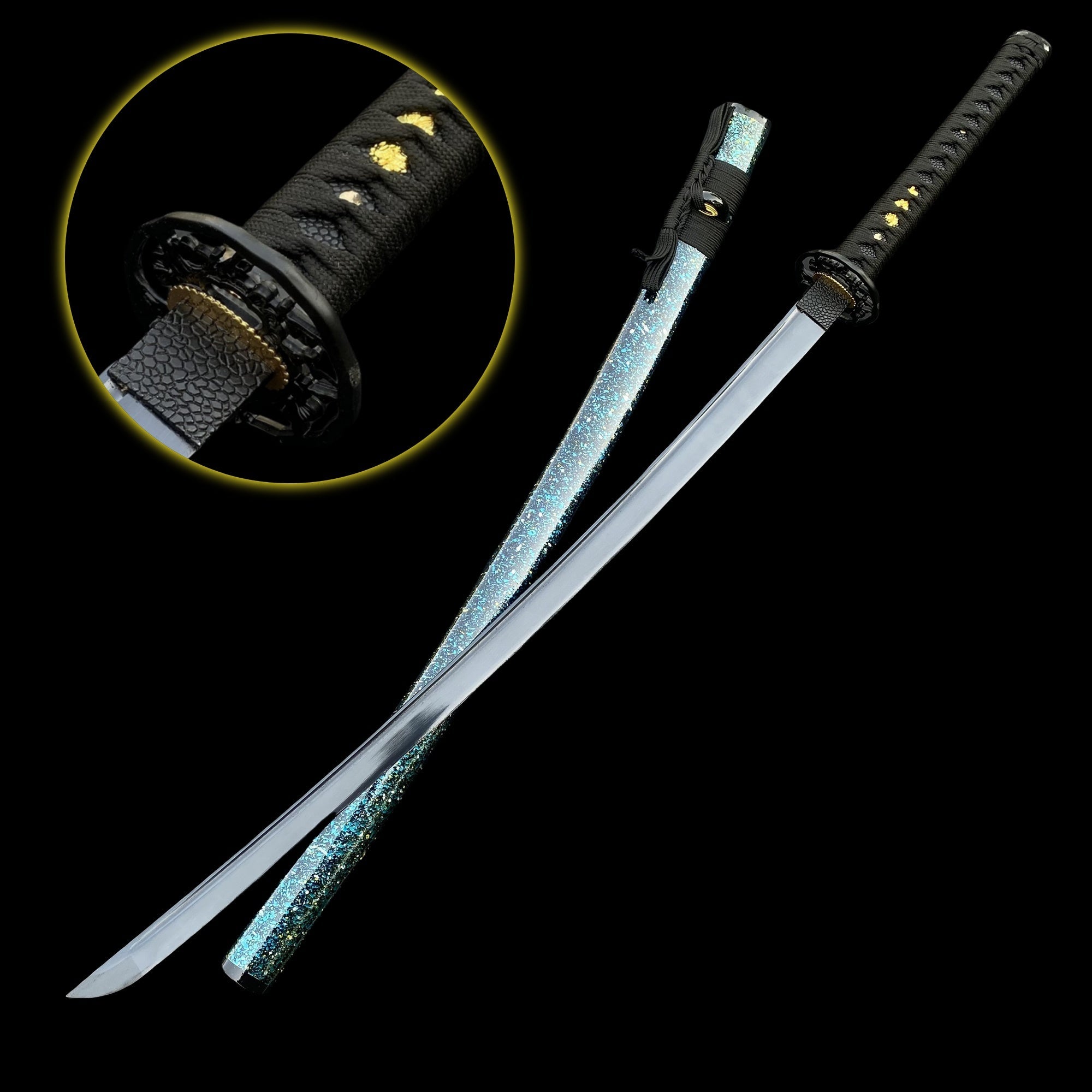 Japanese Katana Black Blade - Ink Plum Blossom Unedged (Blunt) - Tophatter Daily Deals