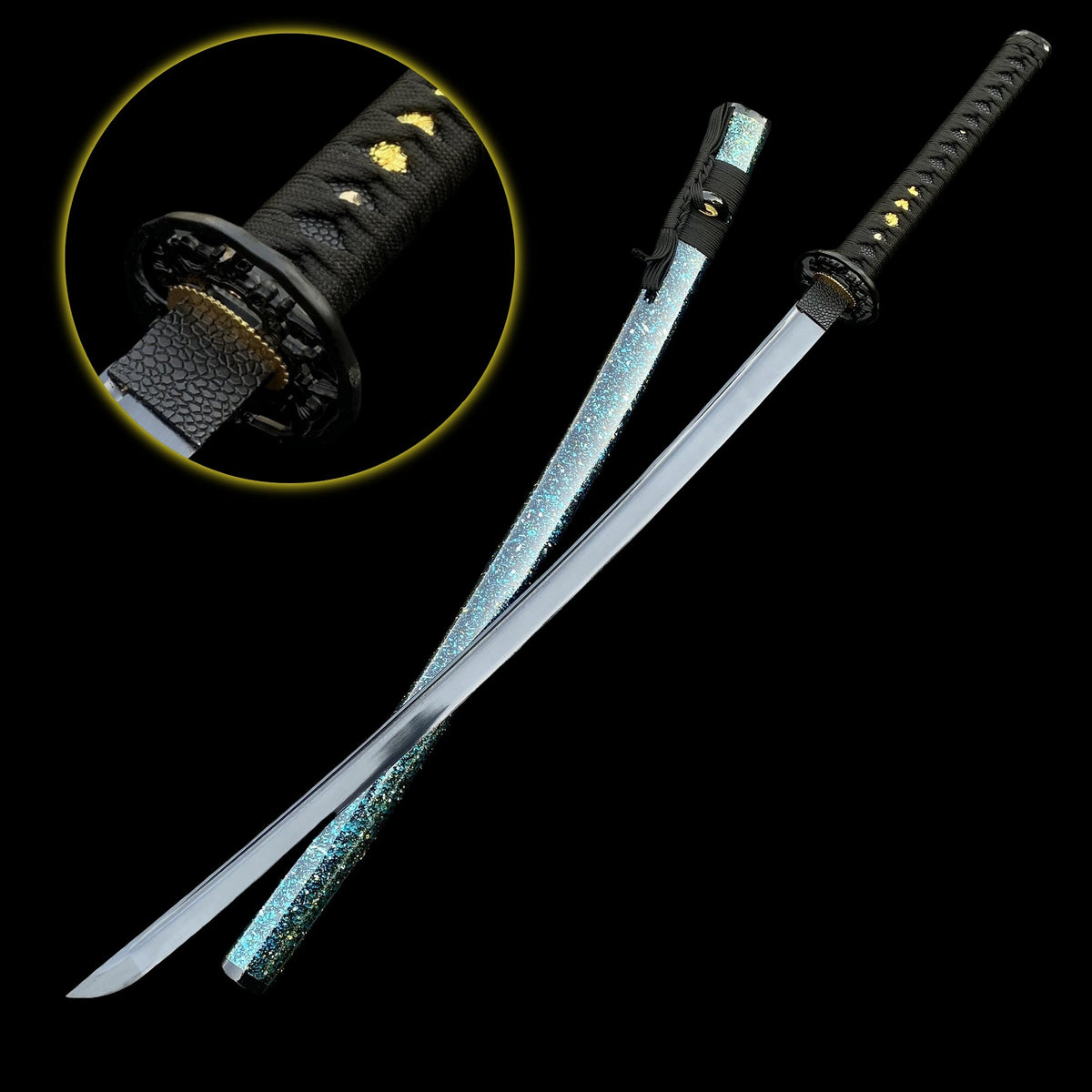 Japanese Katana Black Blade - Ink Plum Blossom Unedged (Blunt) - Tophatter Daily Deals