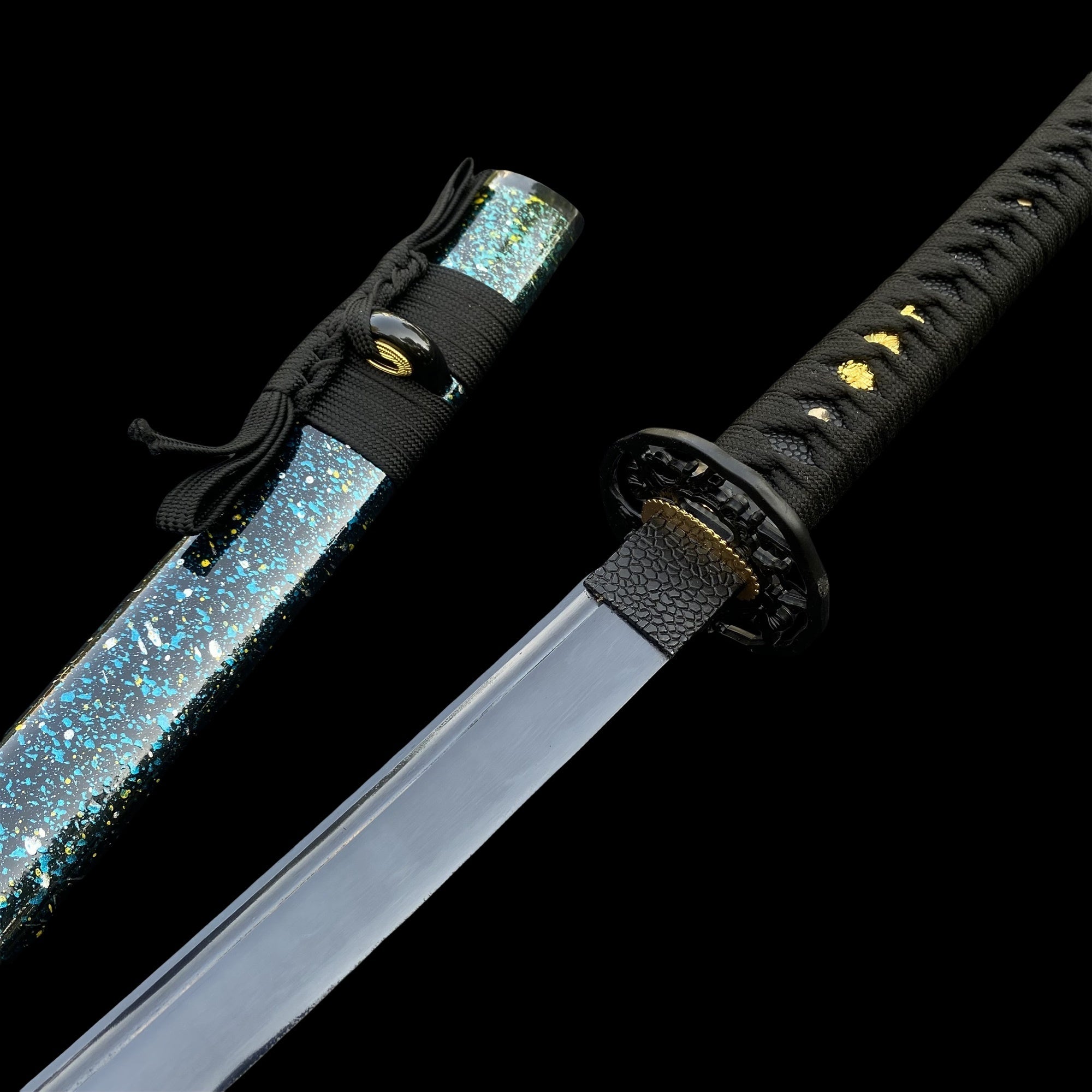 Japanese Katana Black Blade - Ink Plum Blossom - Tophatter Daily Deals