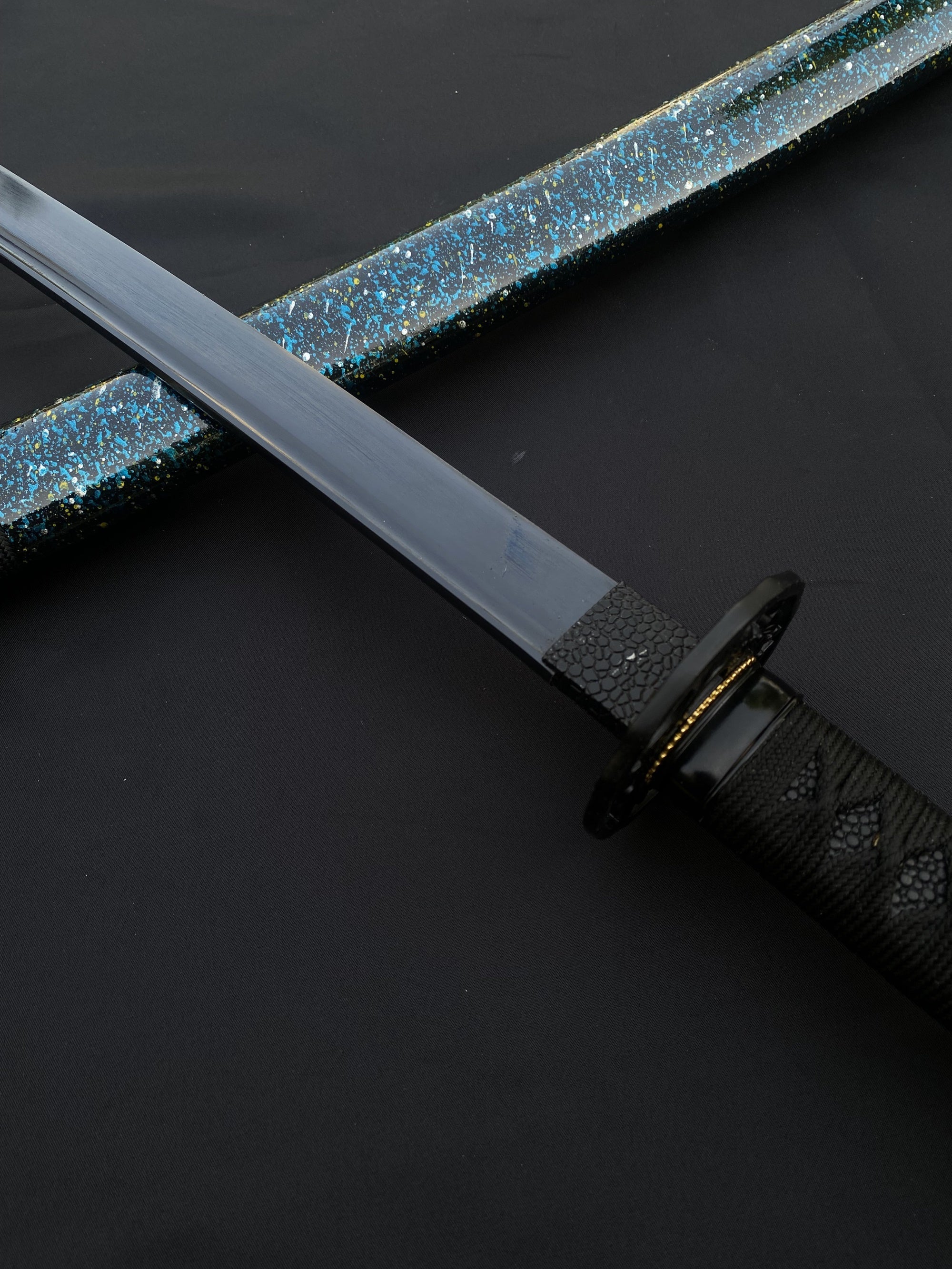 Japanese Katana Black Blade - Ink Plum Blossom - Tophatter Daily Deals