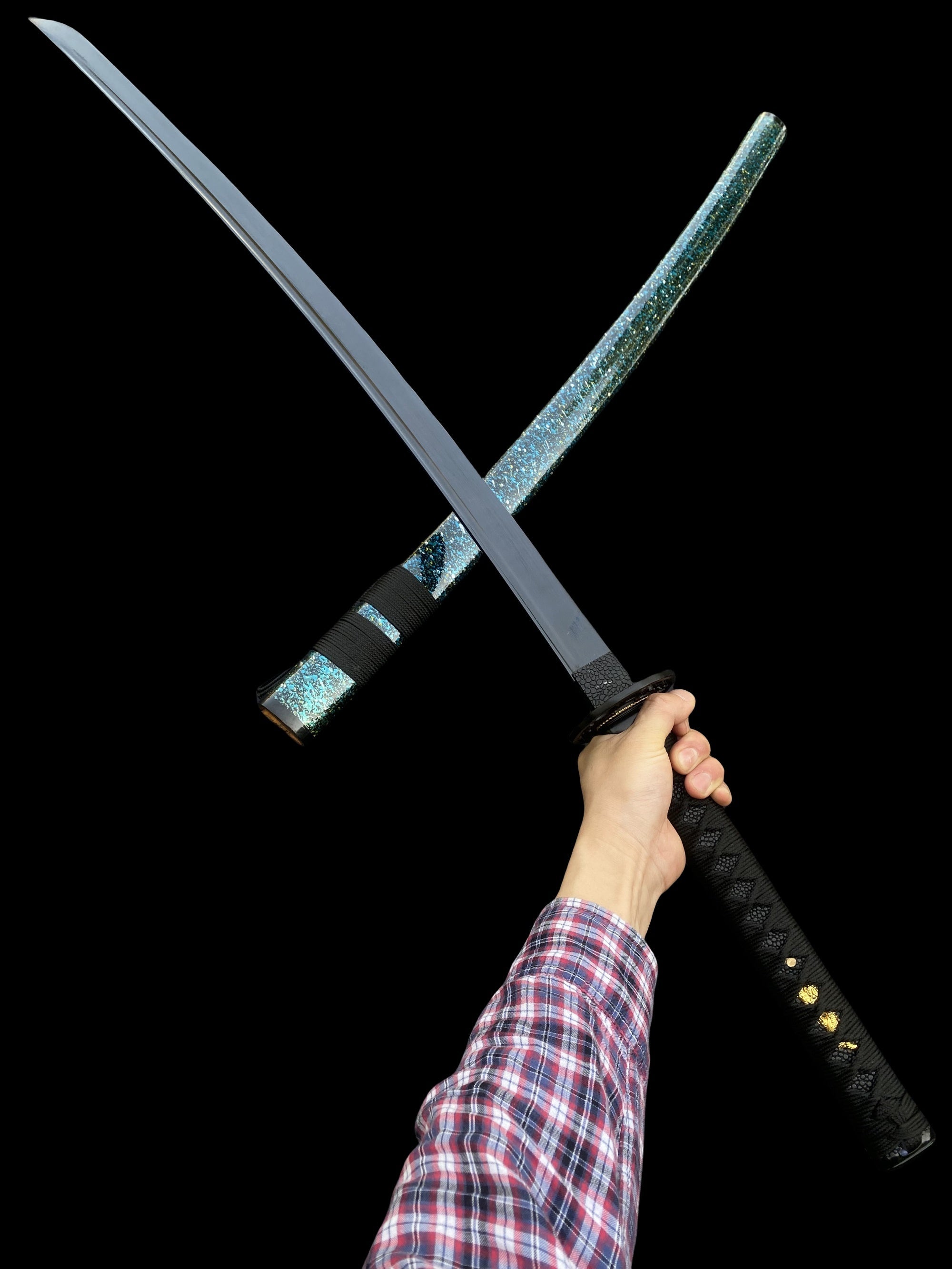 Japanese Katana Black Blade - Ink Plum Blossom - Tophatter Daily Deals
