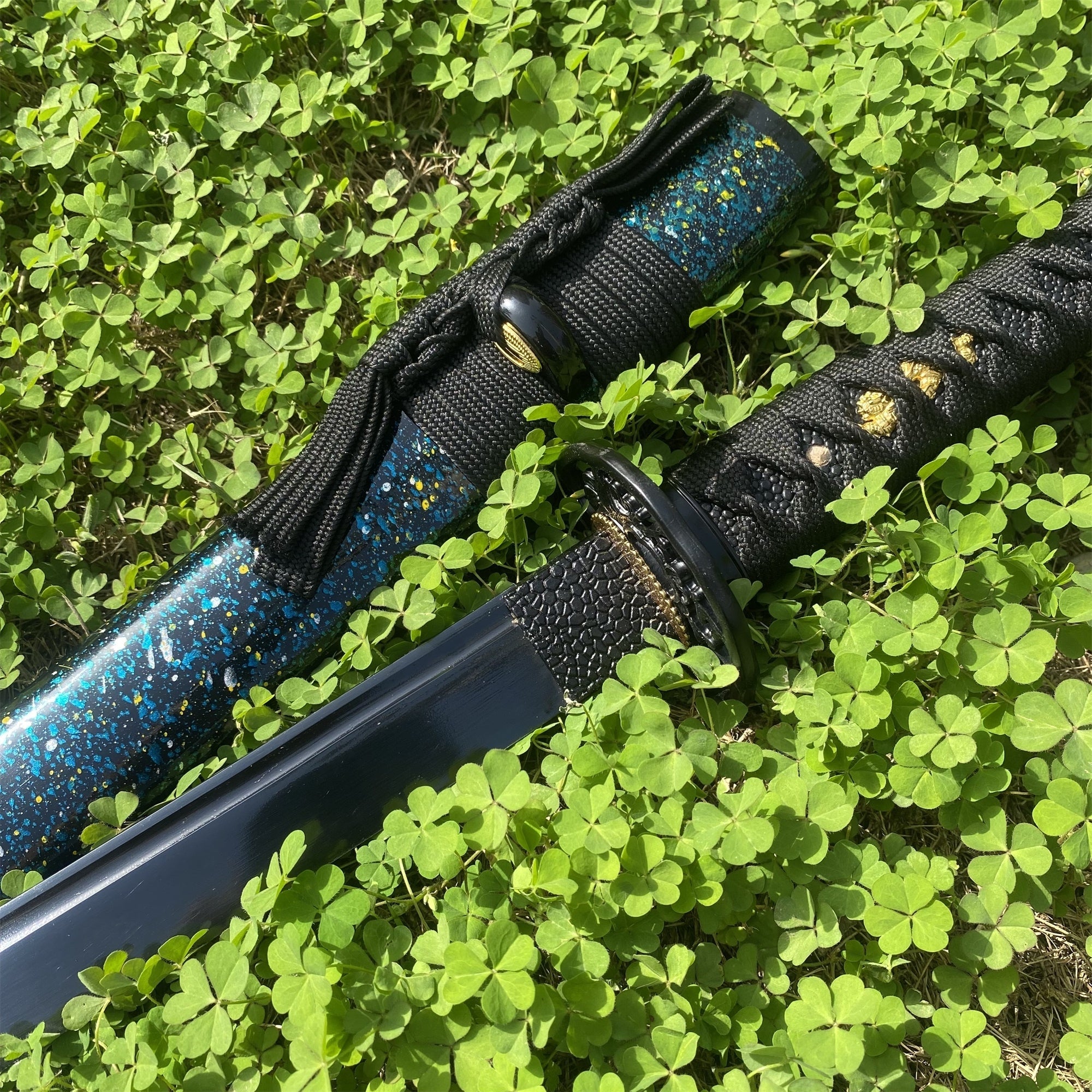 Japanese Katana Black Blade - Ink Plum Blossom - Tophatter Daily Deals