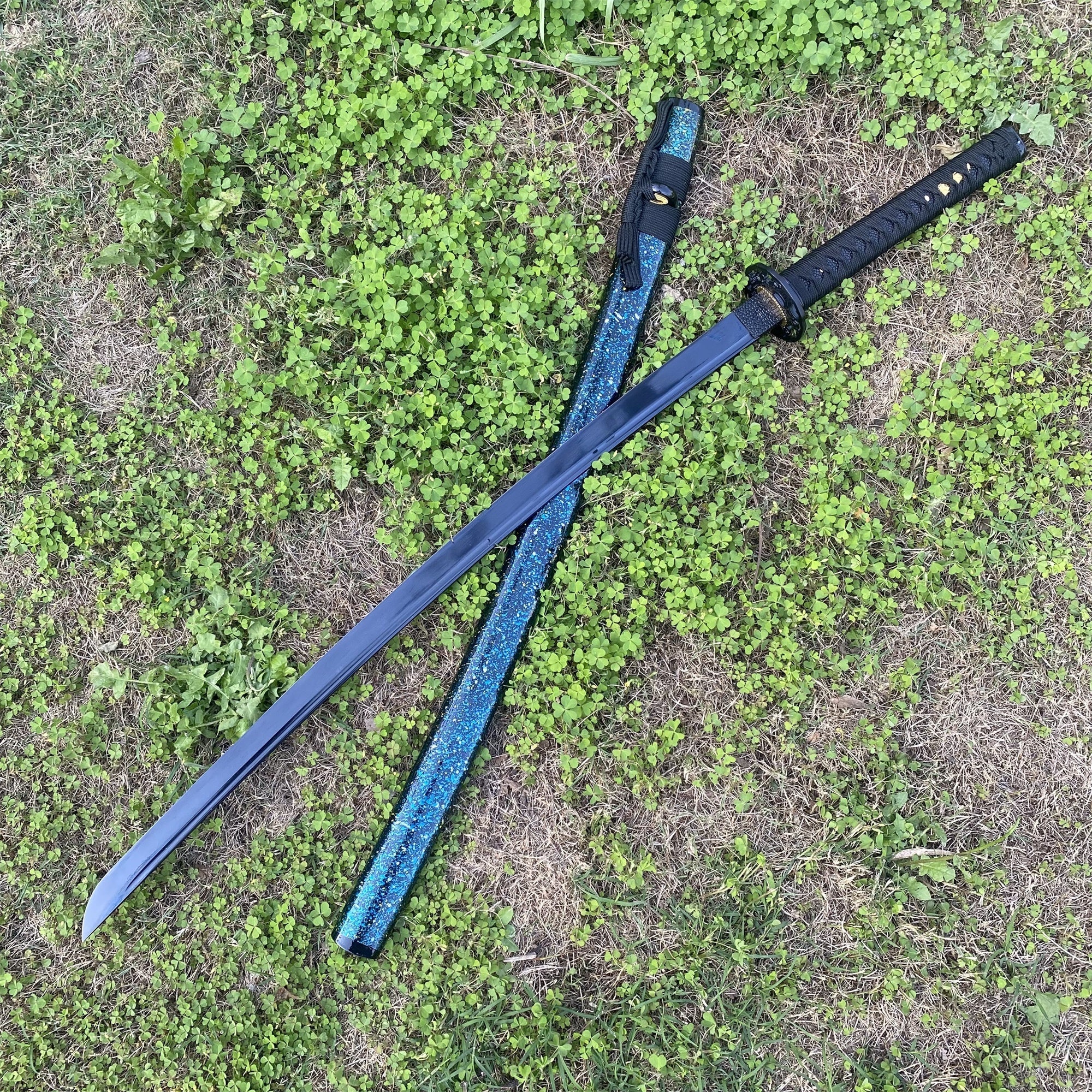 Japanese Katana Black Blade - Ink Plum Blossom - Tophatter Daily Deals