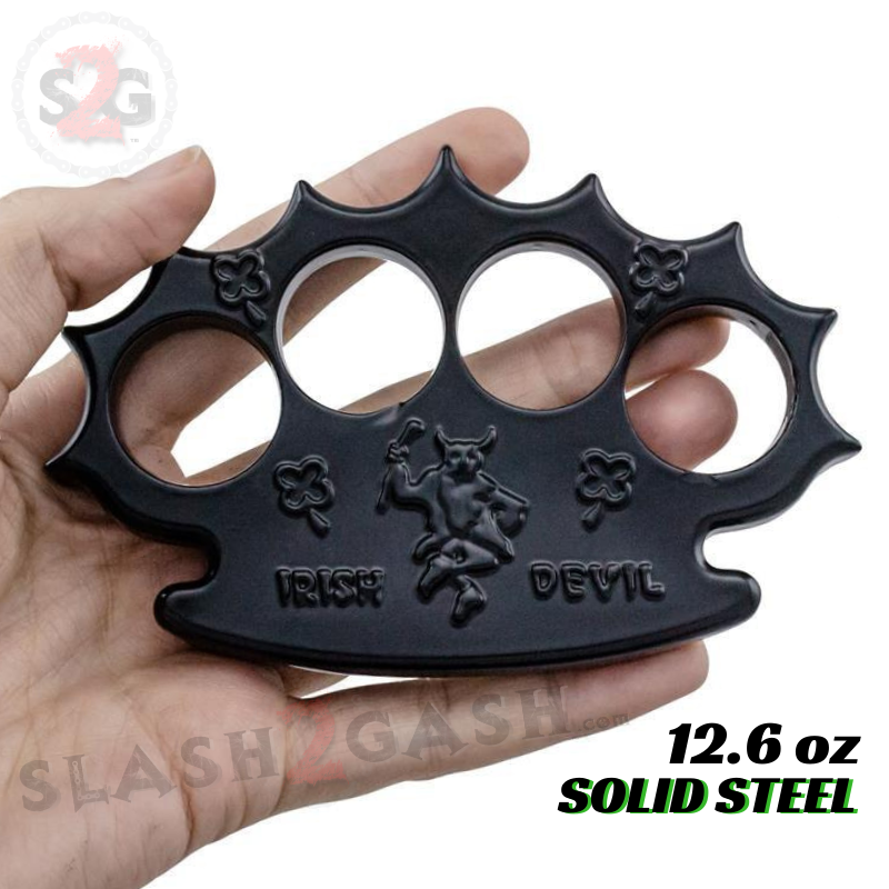 Irish Muscle Dalton Global Brass Knuckles Spiked Paperweight - Black Belt Buckle - Tophatter Daily Deals