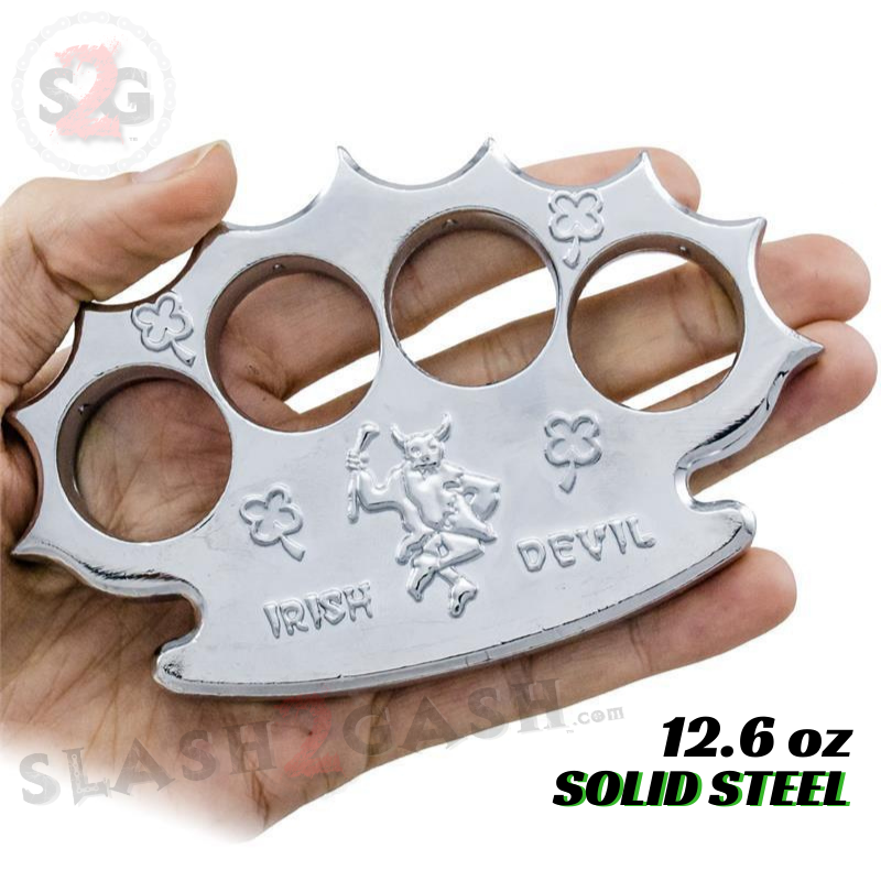 Irish Muscle Dalton Global Brass Knuckles Spiked Paperweight - Silver Belt Buckle - Tophatter Daily Deals