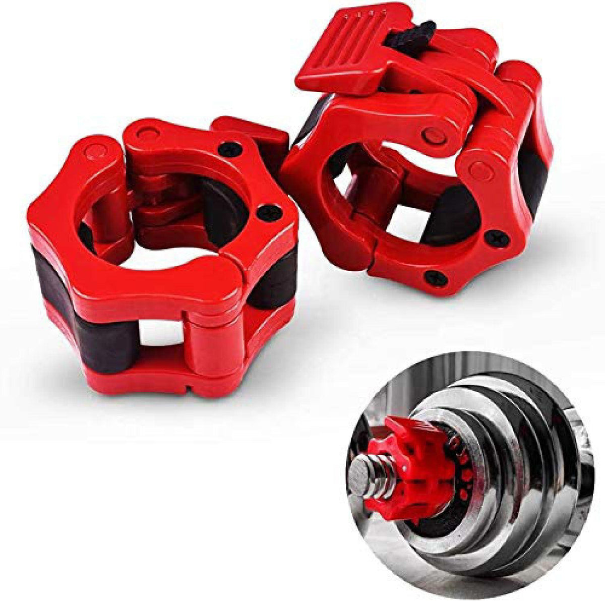 Iron Lab Olympic Barbell Collar Pair - 2 Inch Pro ABS Locking Set of 2 Black Clamps Perfect for Pro Crossfit Strong Lifts Red Exercise & Fitness - Tophatter Daily Deals