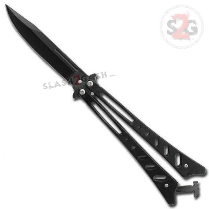 Iron Maiden Butterfly Knife Black Flared Balisong Knife-Balisong - Tophatter Daily Deals