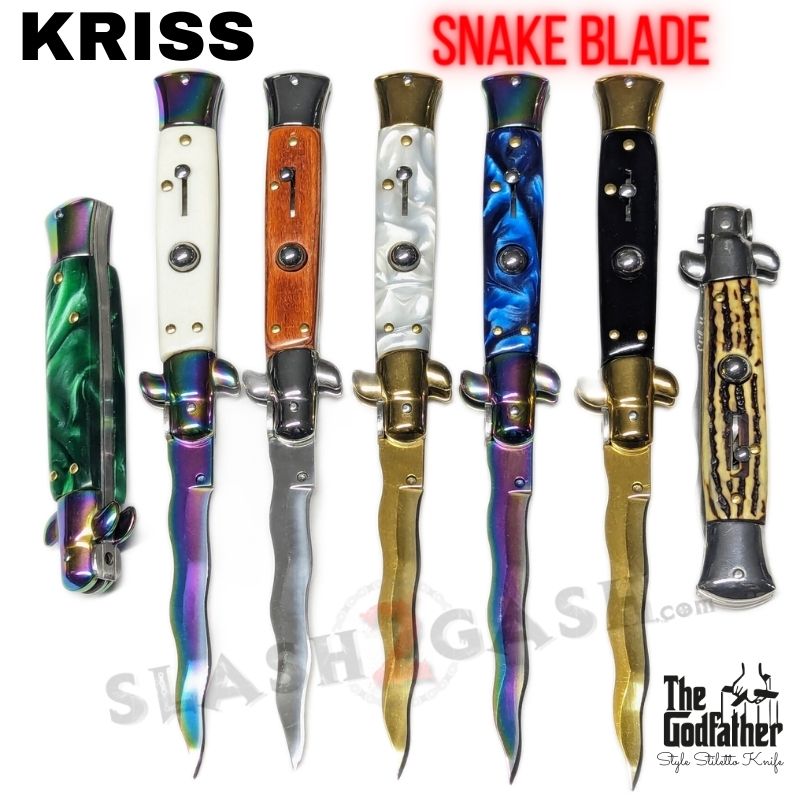 Italian Stiletto Automatic Knife KRISS Switchblade - Snake Blade Wavy Knife-Auto - Tophatter Daily Deals
