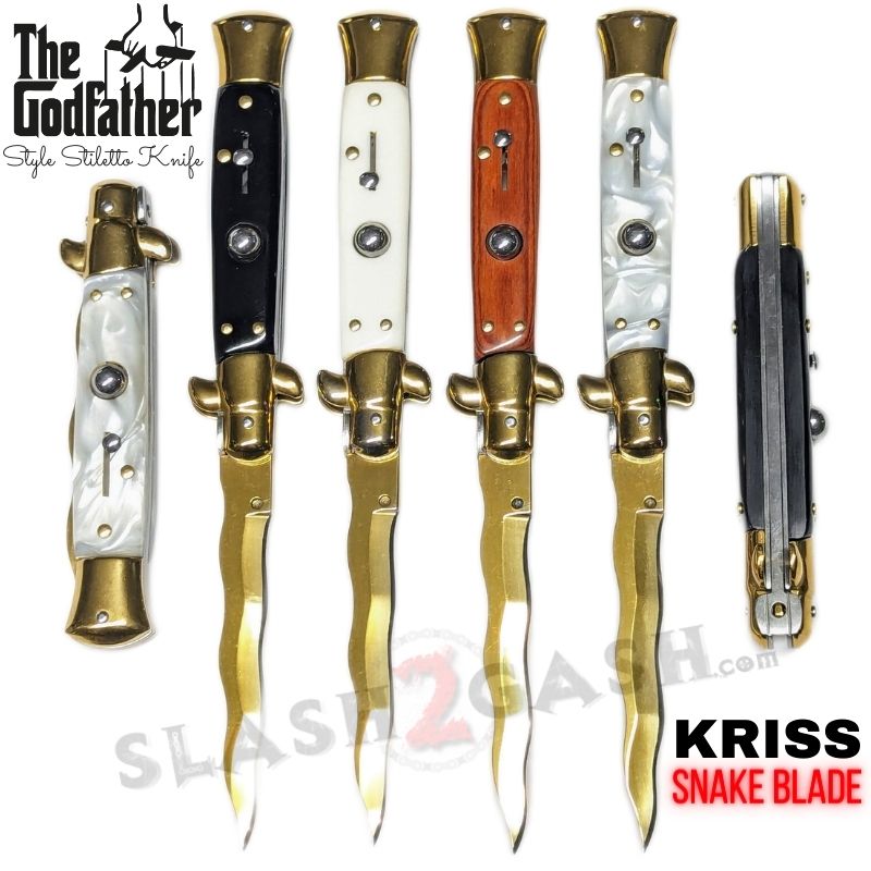 Italian Stiletto Automatic Knife KRISS Switchblade - Snake Blade Wavy Knife-Auto - Tophatter Daily Deals