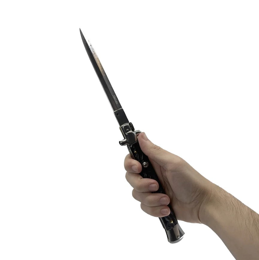 13" Ginormous Godfather Stiletto Automatic Knife - Black Wood Knife-Auto - Tophatter Daily Deals