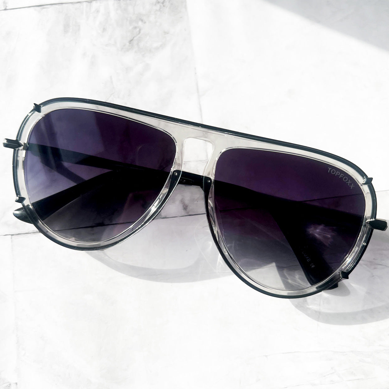 TopFoxx Ivy Luxe - Clear Black Tangle-Free Unisex Round Aviator Sunglasses Sunglasses - Tophatter Daily Deals