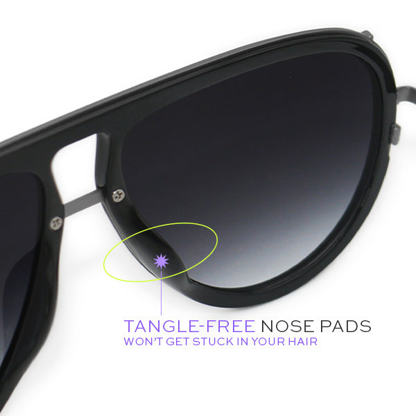 TopFoxx Ivy Luxe - Black Tangle-Free Unisex Round Aviator Sunglasses Sunglasses - Tophatter Daily Deals