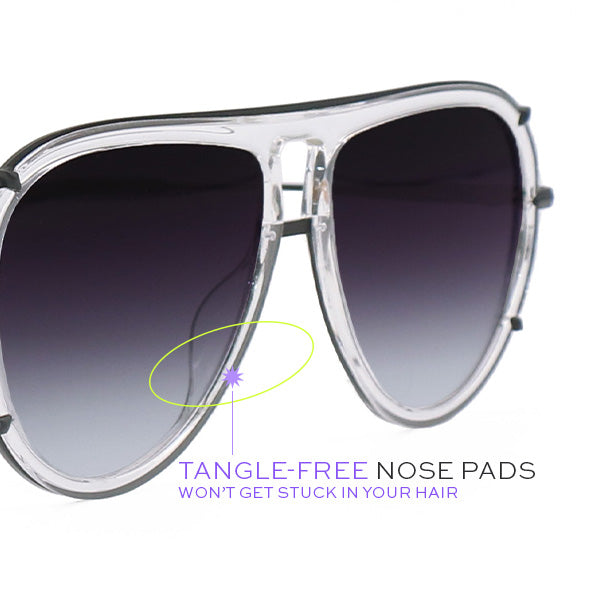 TopFoxx Ivy Luxe - Clear Black Tangle-Free Unisex Round Aviator Sunglasses Sunglasses - Tophatter Daily Deals