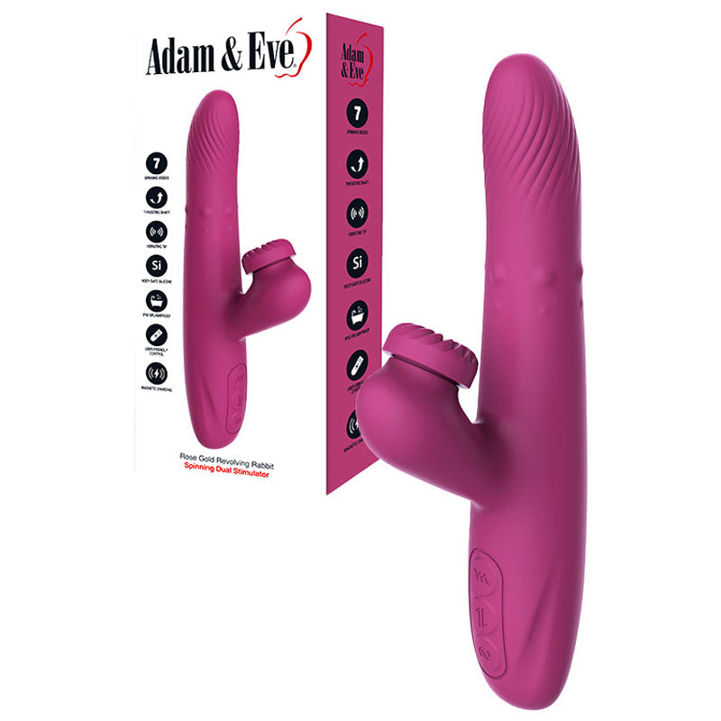 Adam & Eve Rose Gold Revolving Rabbit Vibrator – USB Rechargeable Spinning and Thrusting Vibrator 22.5 cm > Vibrators > Ladies > Rabbit Multi - Tophatter Daily Deals