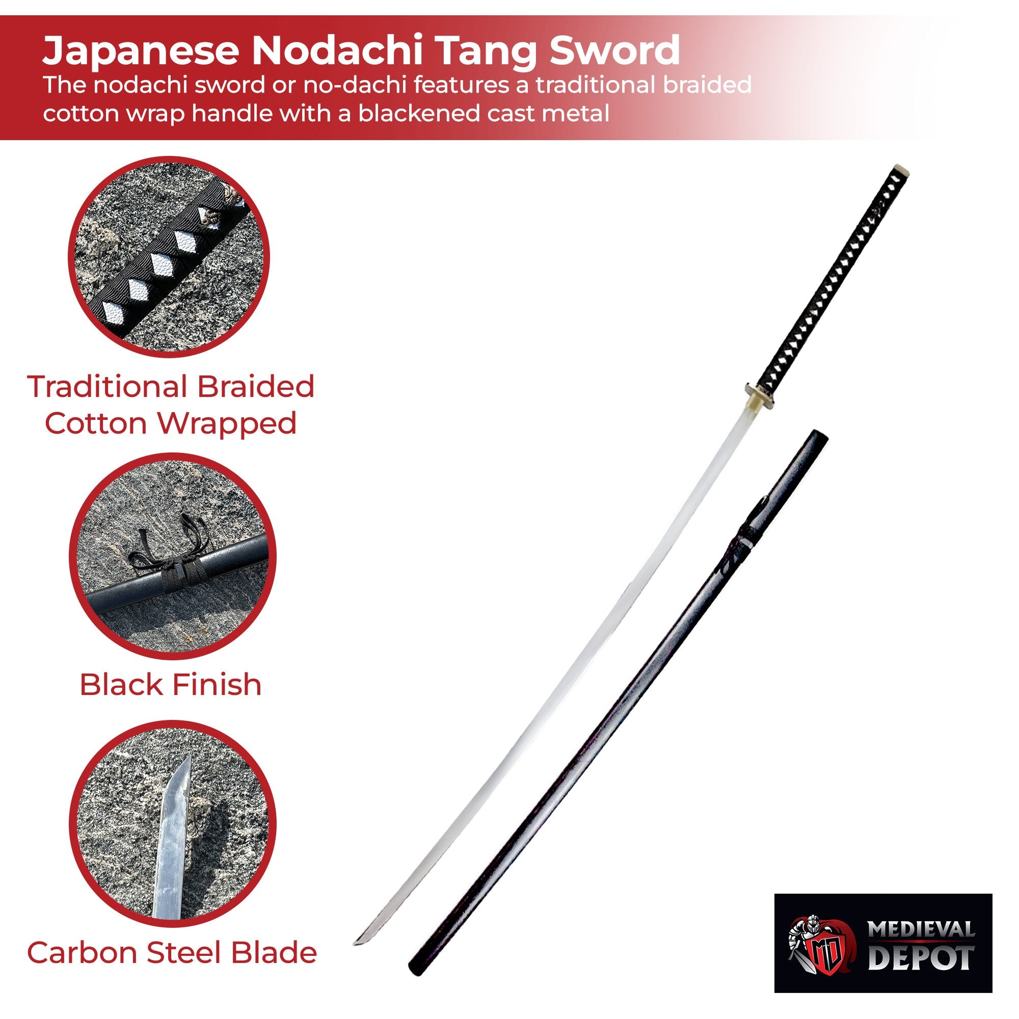 Japanese Nodachi Carbon Steel Giant 78 Inch Full Tang Sword swords - Tophatter Daily Deals