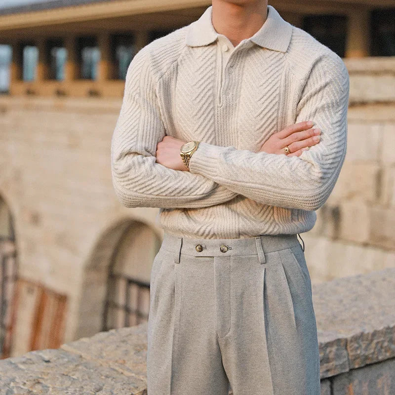 Warm Refined Men's Polo Sweater - Relaxed Cut, Knit, Winter - Tophatter Daily Deals