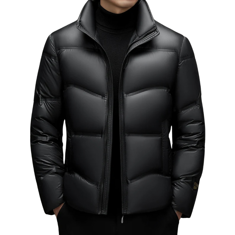 Insulating Men's Down Jacket - Puffer High Collar, Down Fill Black - Tophatter Daily Deals