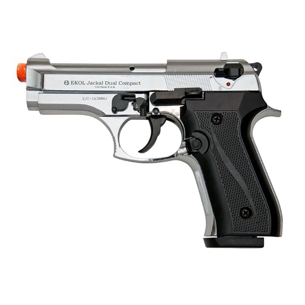 Jackal Compact Chrome Finish - Full Auto Front Firing Blank Pistol Gun - Tophatter's Inc. Weapons Store Online Collectible Weapons - Tophatter Daily Deals