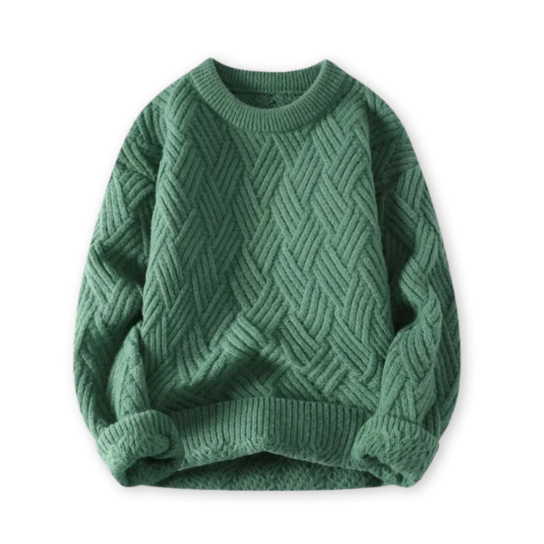 Warm Cozy Men's Cable Knit Sweater - Crewneck Wool Blend Green - Tophatter Daily Deals
