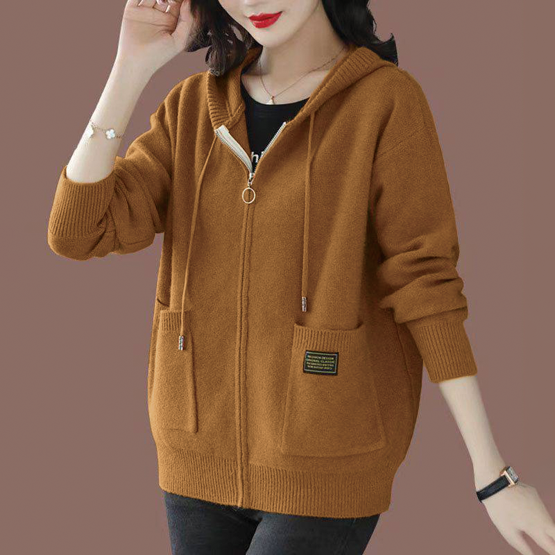 Soft Cozy Women’s Zip-Up Hoodie - Knit, Ribbed, Everyday Mustard One-size - Tophatter Daily Deals