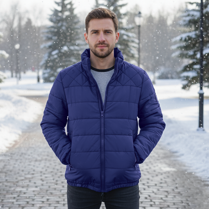 Insulating Men's Puffer Jacket - Quilted Hip-Length, Winter Dark Blue - Tophatter Daily Deals