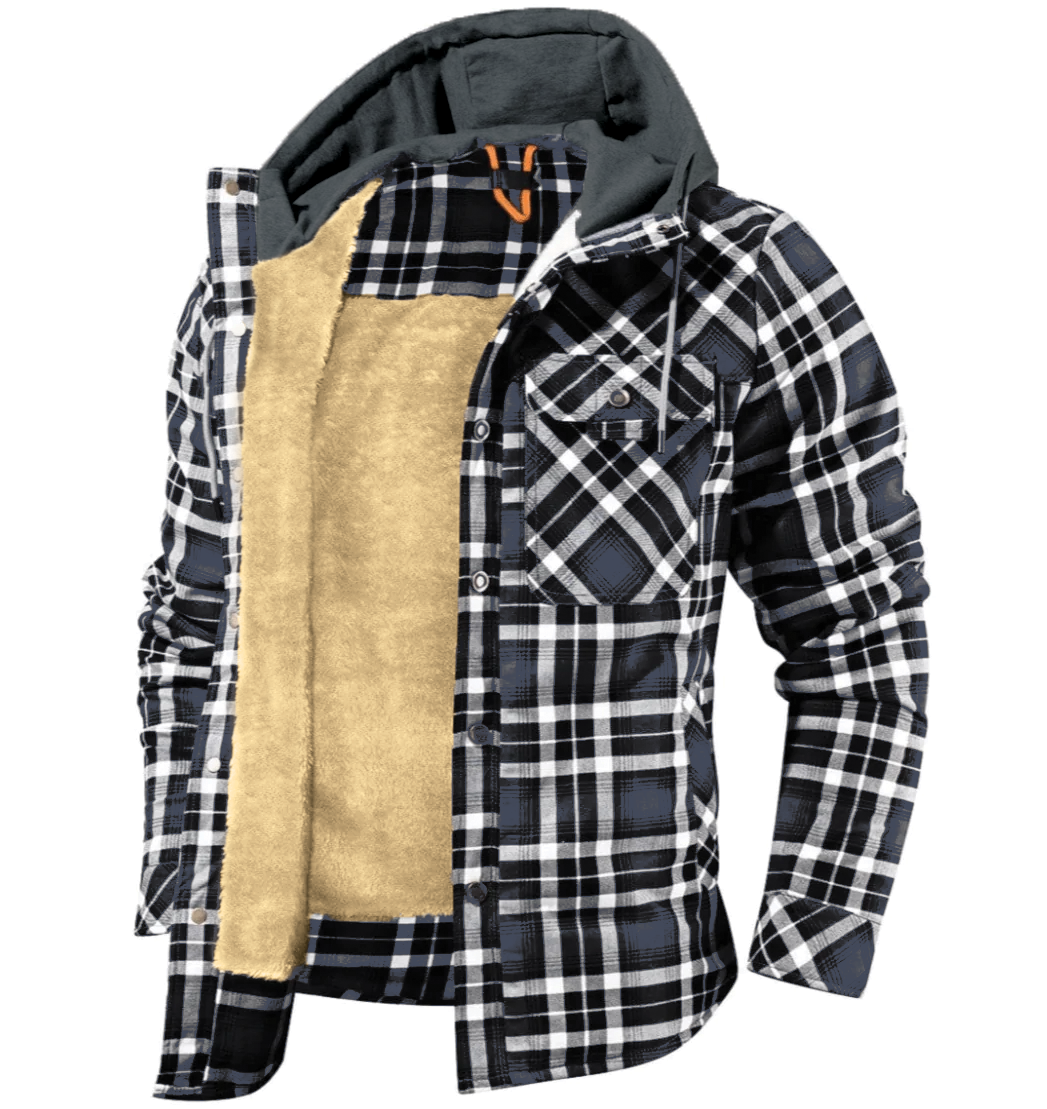 Insulating Cozy Mens Hoodie Jacket - Plaid Fleece Lined Dark Gray - Tophatter Daily Deals
