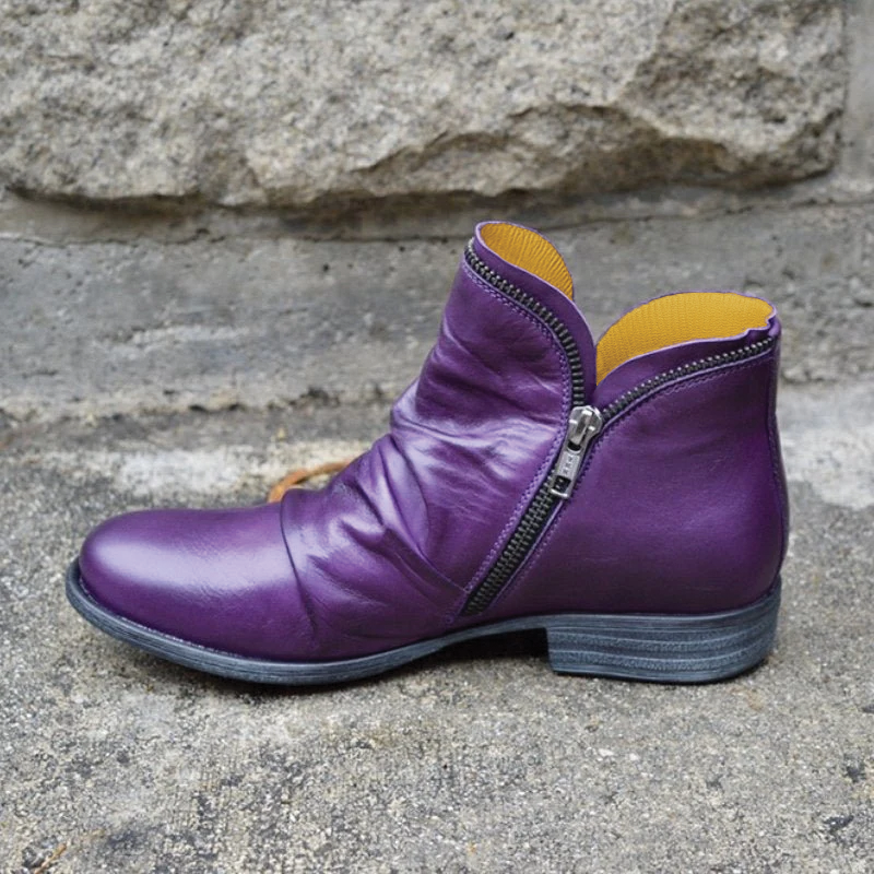 Warm Women’s Ankle Boots - Slouchy Zip Leather, For Fall Purple - Tophatter Daily Deals