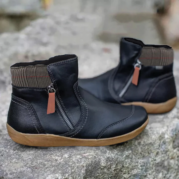Warm Cozy Women Ankle Boots - Zip, Faux Leather, Winter Black - Tophatter Daily Deals