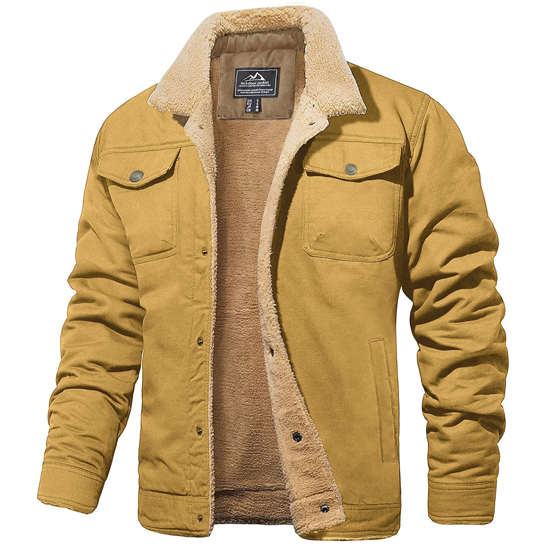 Insulating Men’s Sherpa Jacket – Trucker Style, Lined Khaki - Tophatter Daily Deals