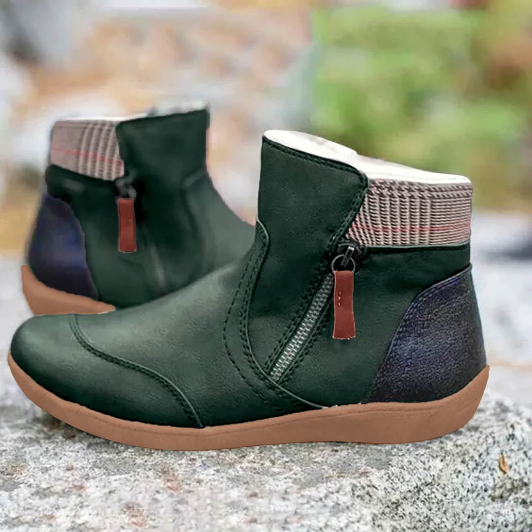 Warm Cozy Women Ankle Boots - Zip, Faux Leather, Winter Green - Tophatter Daily Deals