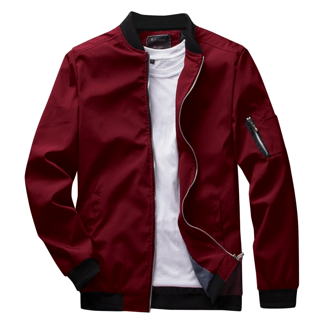 Lightweight Mens Bomber Jacket - Waist Length, Cotton Blend Red - Tophatter Daily Deals