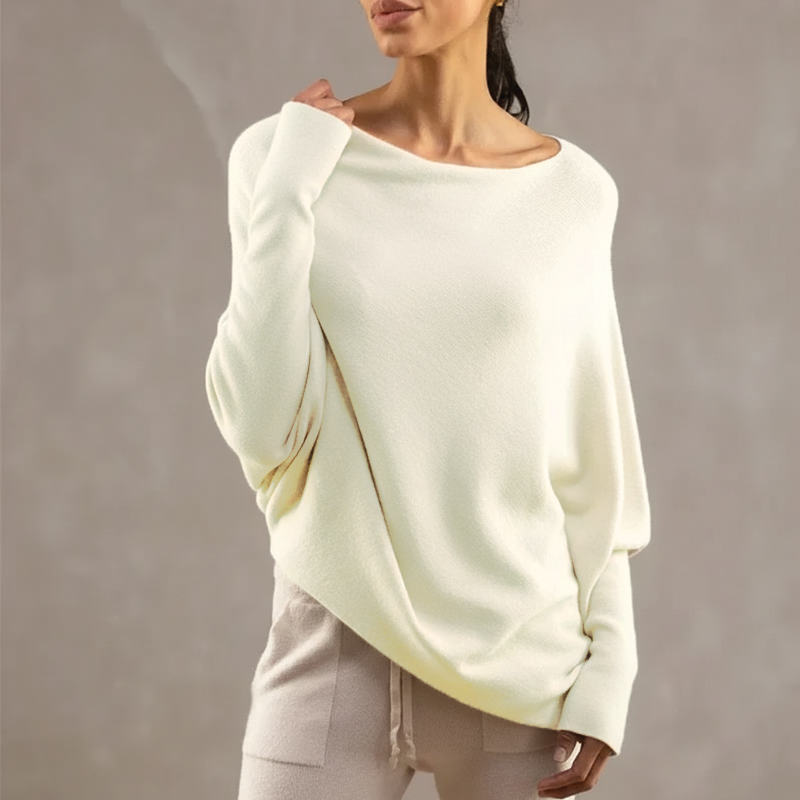 Soft Relaxed Women’s Sweater - Boat Neck, Knit, Layering Beige One Size - Tophatter Daily Deals