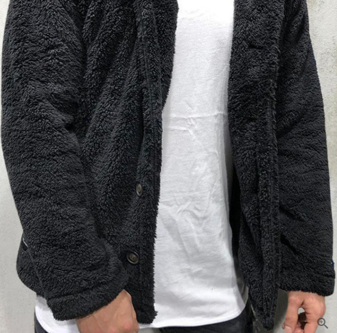 Warm Mens Fleece Pullover - Hooded Button Front, Sherpa - Tophatter Daily Deals