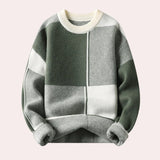 Warm Men’s Sweater - Oversized Check Crewneck, Cotton Green - Tophatter Daily Deals