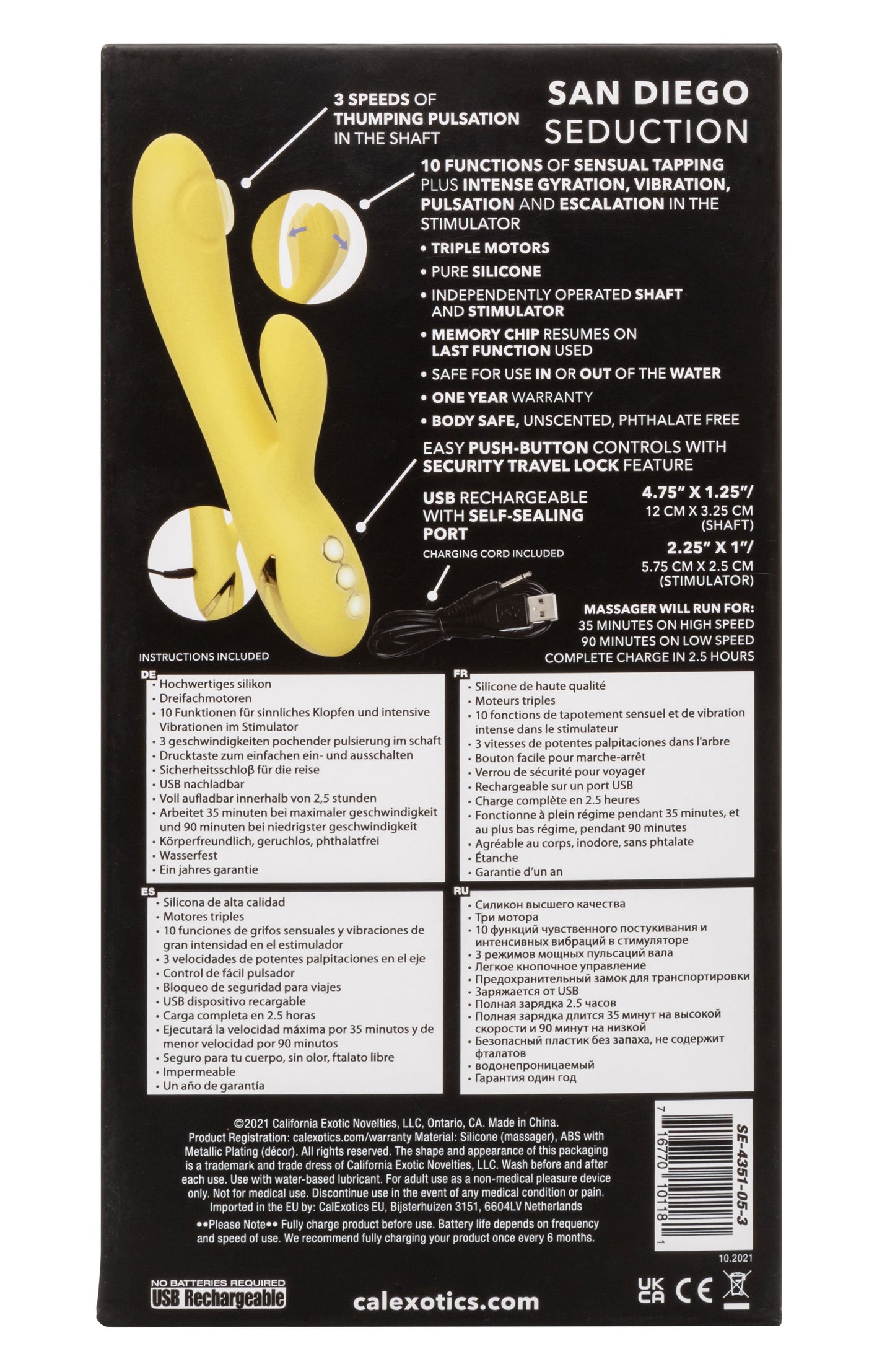 California Dreaming San Diego Seduction Yellow Silicone Dual-Action Massager with Triple Motors and 10 Functions > Vibrators > Ladies > Rabbit - Tophatter Daily Deals