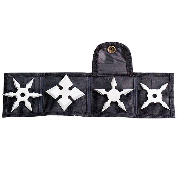 Silver Throwing Star Set 4-Piece Pack Ninja Samurai Shuriken - Tophatter's Guns'N'Weapons Store - FREE SHIPPING Collectible Weapons - Tophatter Daily Deals