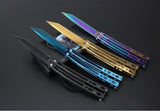Tanto Butterfly Knife w/ Spring Latch 440C Mirror Finish - Chrome 5 colors Black Knife-Balisong - Tophatter Daily Deals