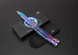Tanto Butterfly Knife w/ Spring Latch 440C Mirror Finish - Chrome 5 colors Rainbow Knife-Balisong - Tophatter Daily Deals