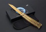 Tanto Butterfly Knife w/ Spring Latch 440C Mirror Finish - Chrome 5 colors Gold Knife-Balisong - Tophatter Daily Deals