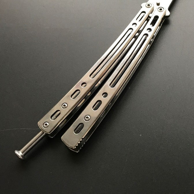 Tanto Butterfly Knife w/ Spring Latch 440C Mirror Finish - Chrome 5 colors Chrome Knife-Balisong - Tophatter Daily Deals