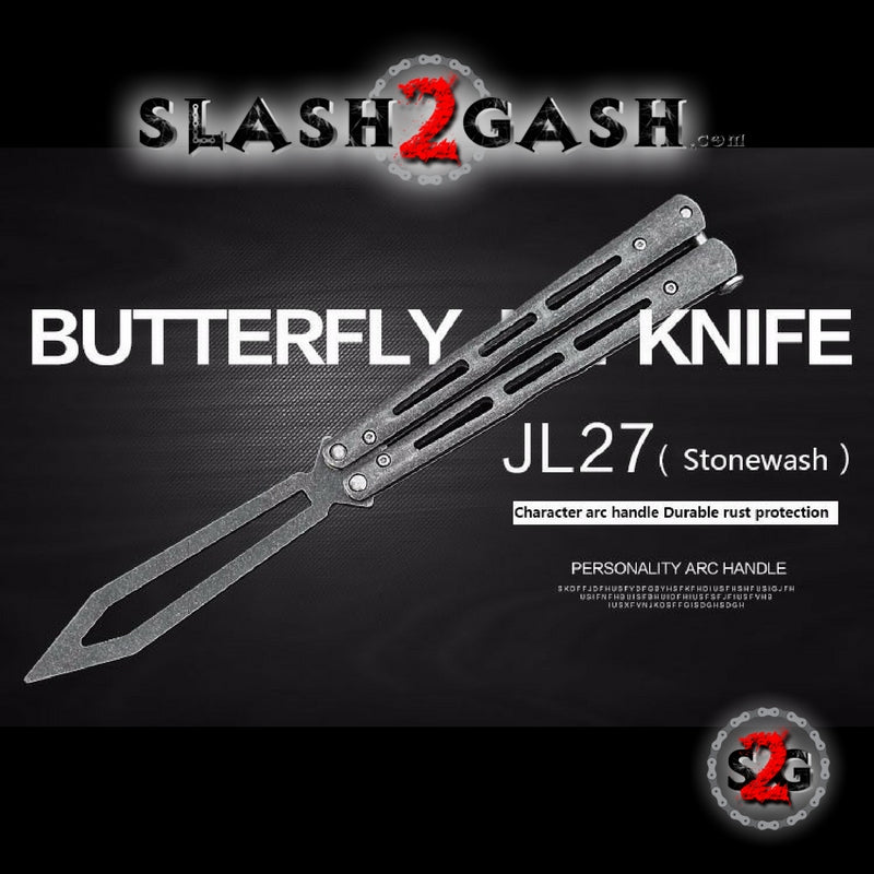 Stonewash Butterfly Knife TRAINER Balisong w/ Zen Pins + Spring Latch Knife-Balisong - Tophatter Daily Deals