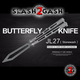 Stonewash Butterfly Knife TRAINER Balisong w/ Zen Pins + Spring Latch Knife-Balisong - Tophatter Daily Deals