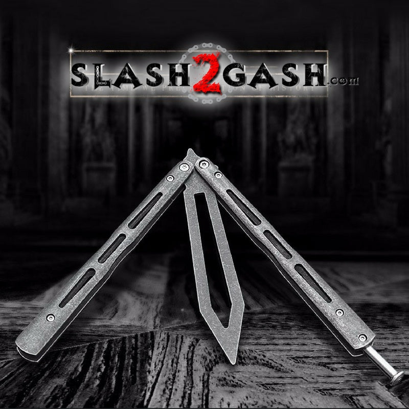 Stonewash Butterfly Knife TRAINER Balisong w/ Zen Pins + Spring Latch Knife-Balisong - Tophatter Daily Deals