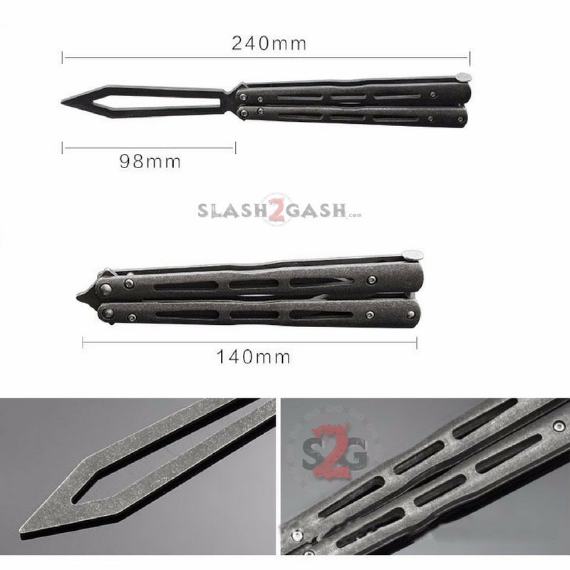 Stonewash Butterfly Knife TRAINER Balisong w/ Zen Pins + Spring Latch Knife-Balisong - Tophatter Daily Deals
