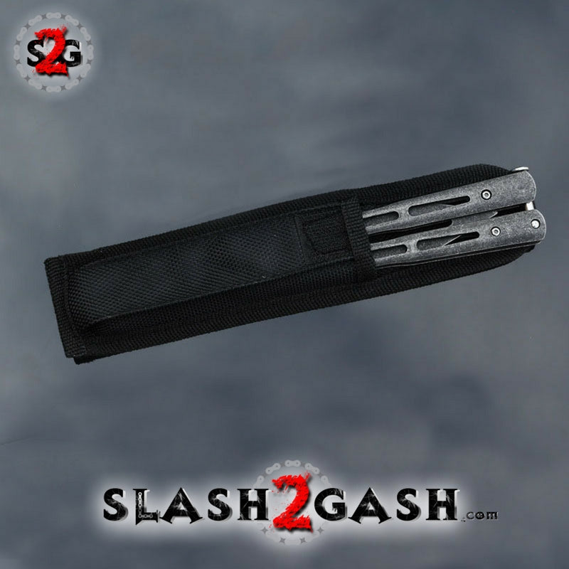 Stonewash Butterfly Knife TRAINER Balisong w/ Zen Pins + Spring Latch Knife-Balisong - Tophatter Daily Deals