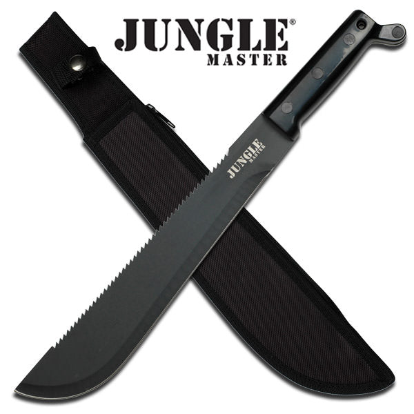 Jungle Master Hand Forged Heavy Duty Fat Black Saw Back Machete Collectible Weapons - Tophatter Daily Deals