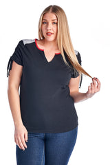 Women's Plus Size V-Neck Top with Sleeve Ties Plus Size / Tops - Tophatter Daily Deals